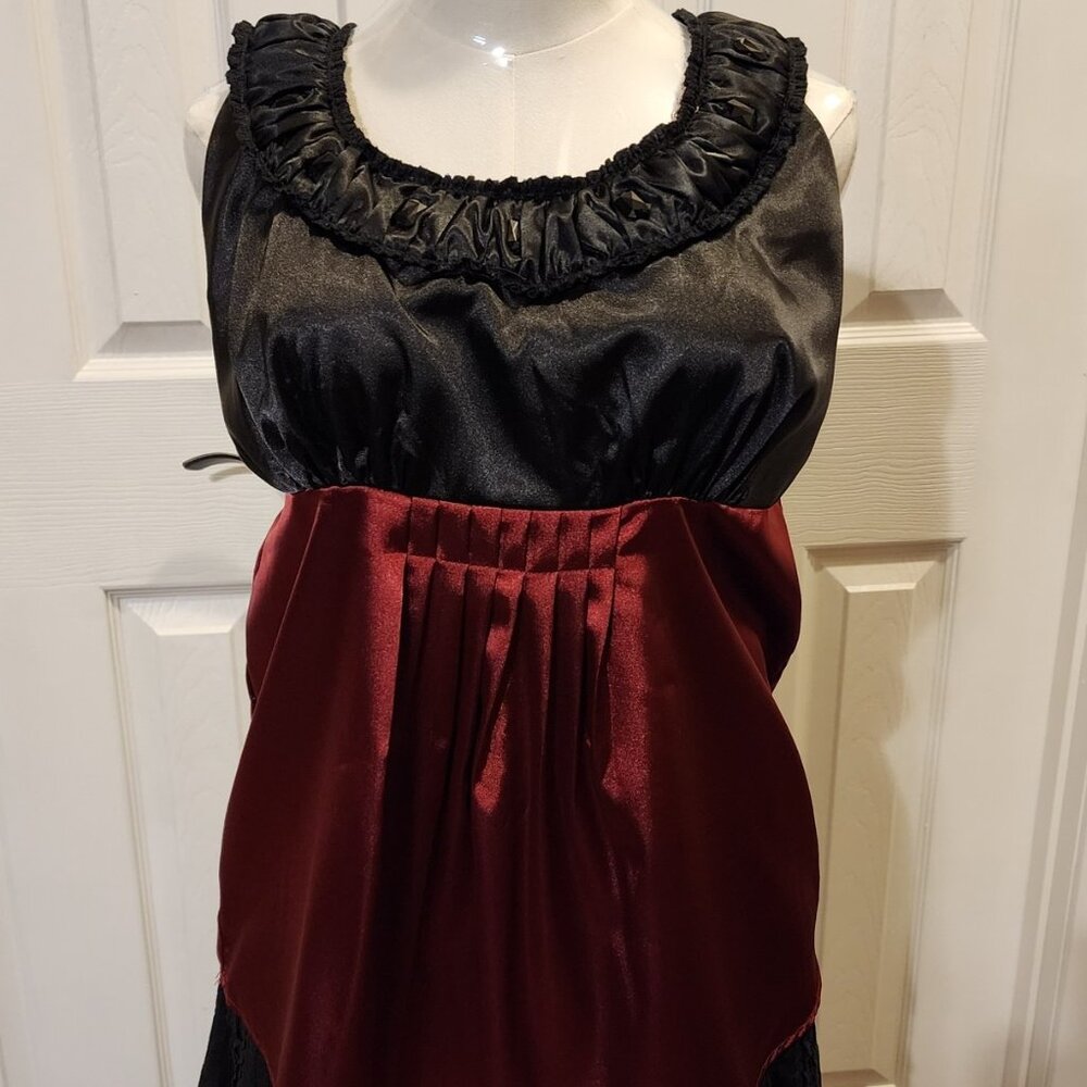 NWT - Kiyonna black & ruby red beaded silky/satin "tank" top